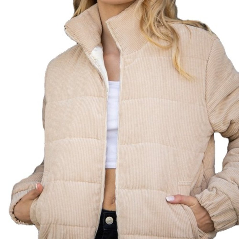 Beige Corduroy Puffer Jacket